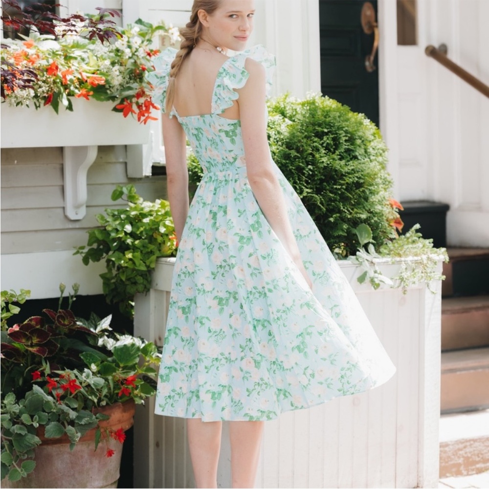 Hill House Daphne Dress | Blue Peony Floral Cotton Midi | Size Small - Picture 2 of 6